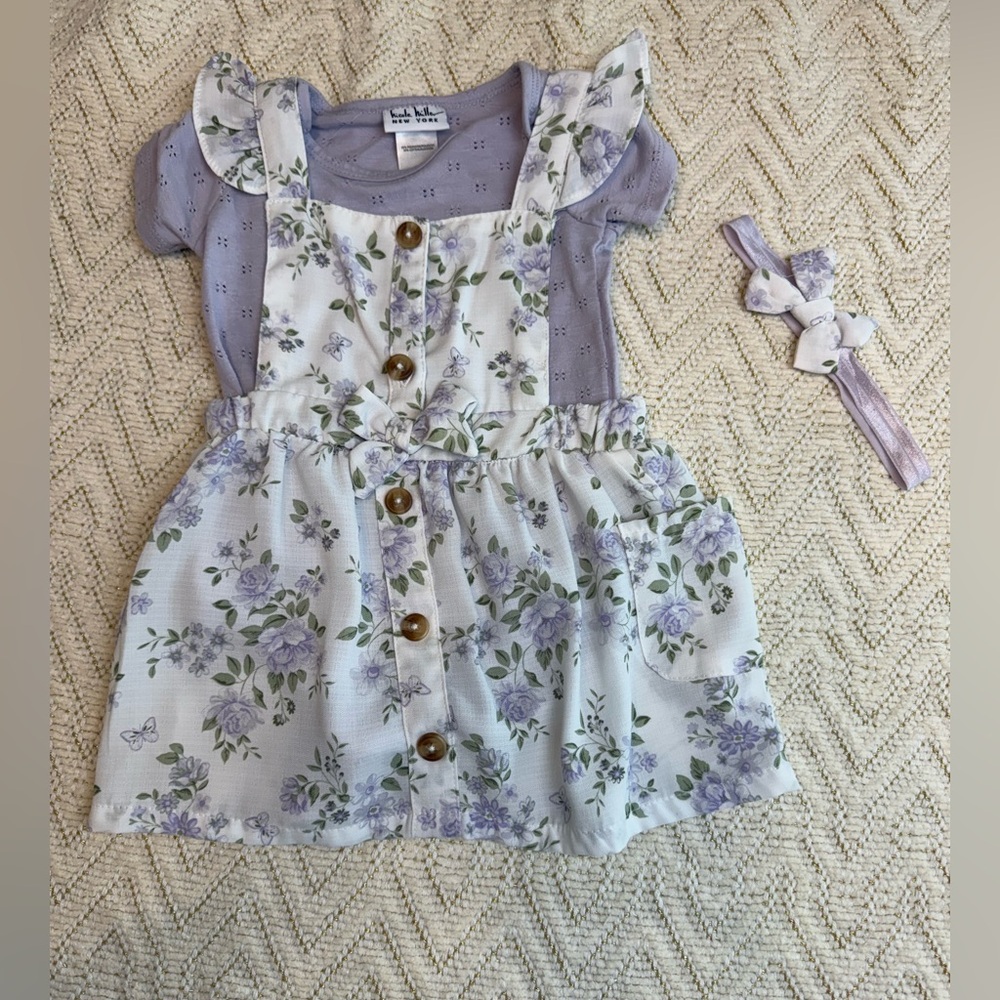 Nicole Miller New York Floral Baby Dress with onesie and Headband